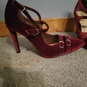 Maroon velvet heels
